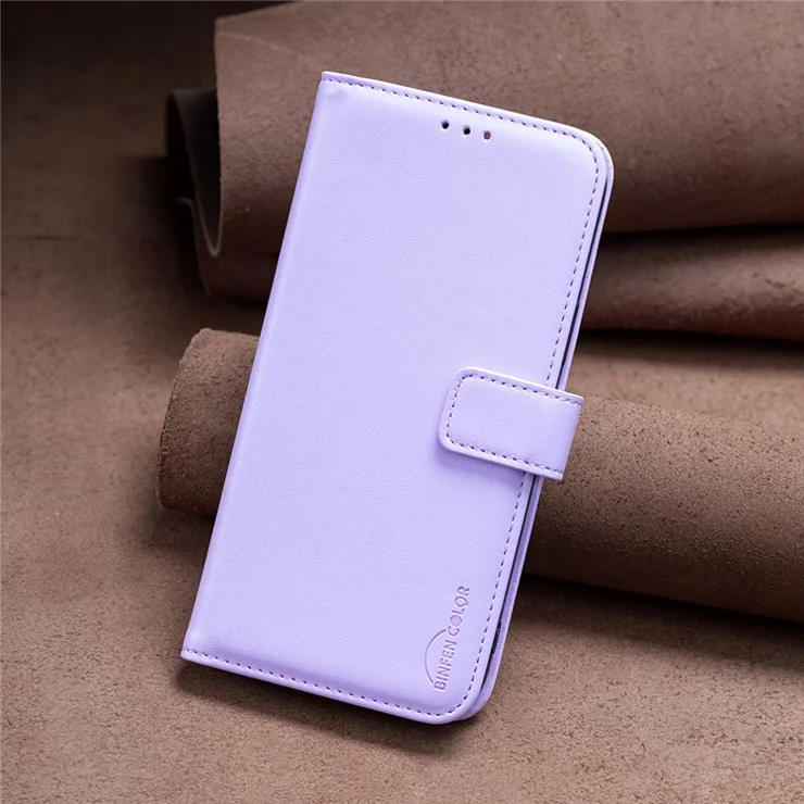 BINFEN COLOR BF17 Stand Phone Cover for Samsung Galaxy S22 5G Wallet PU Leather Cell Phone Case - Purple