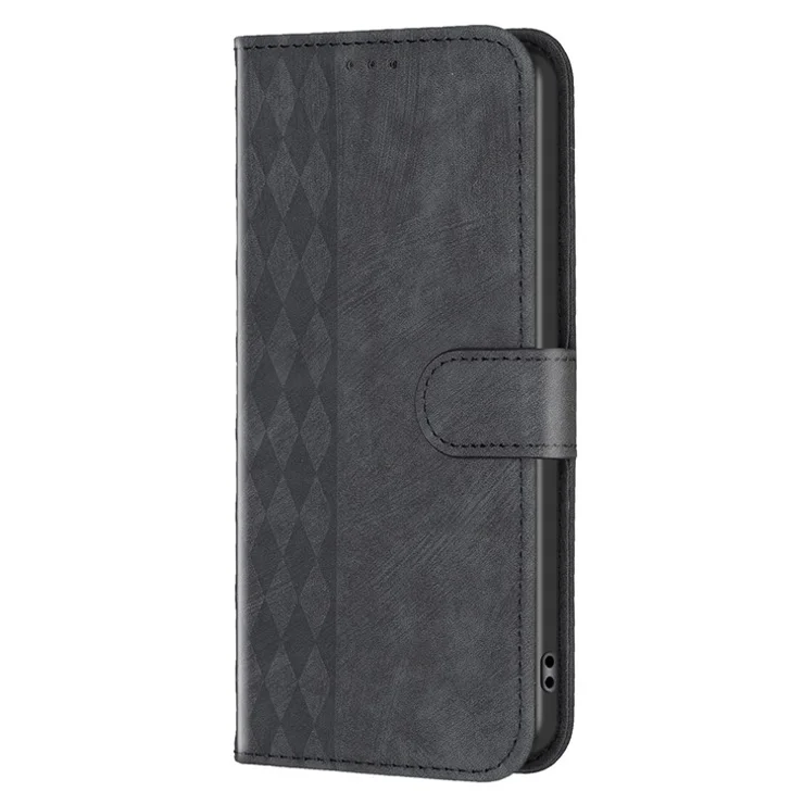Phone Case for Oppo Find X6 Pro PU Leather Grid Pattern Imprinted Cover Stand Wallet Drop-proof Shell - Black