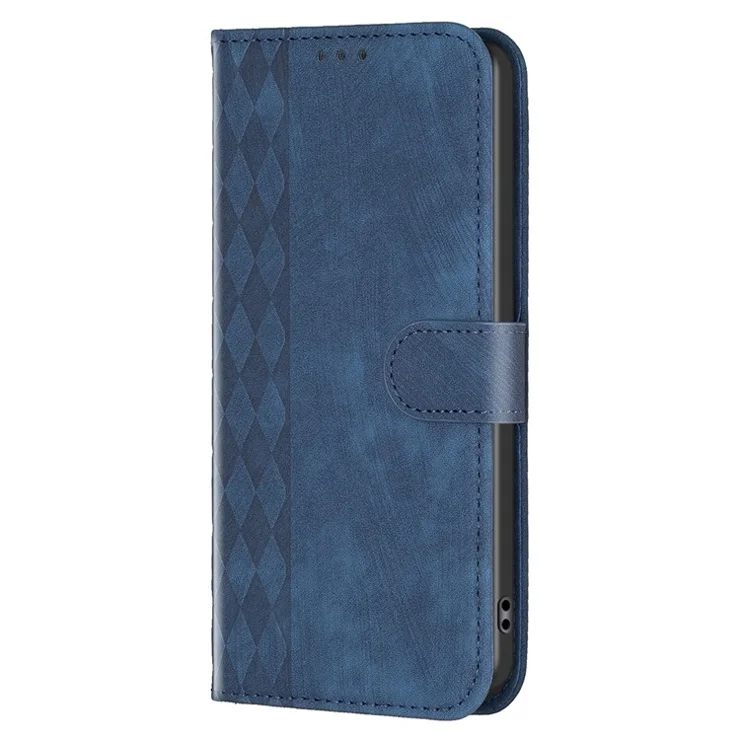 Phone Case for Oppo Find X6 Pro PU Leather Grid Pattern Imprinted Cover Stand Wallet Drop-proof Shell - Blue