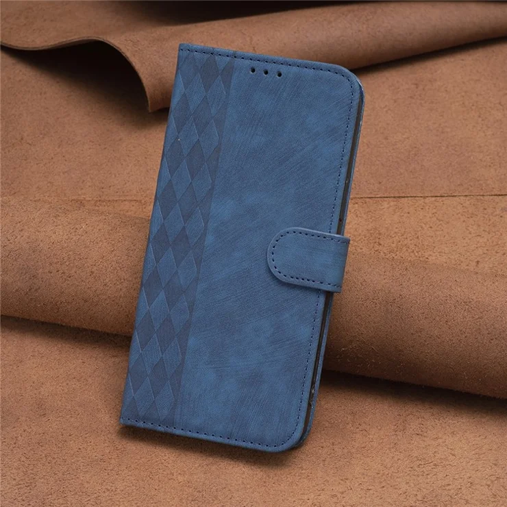 For Xiaomi Redmi Note 12 Pro+ 5G Leather Phone Case Imprinting Grid Wallet Stand Anti-drop Shell - Blue