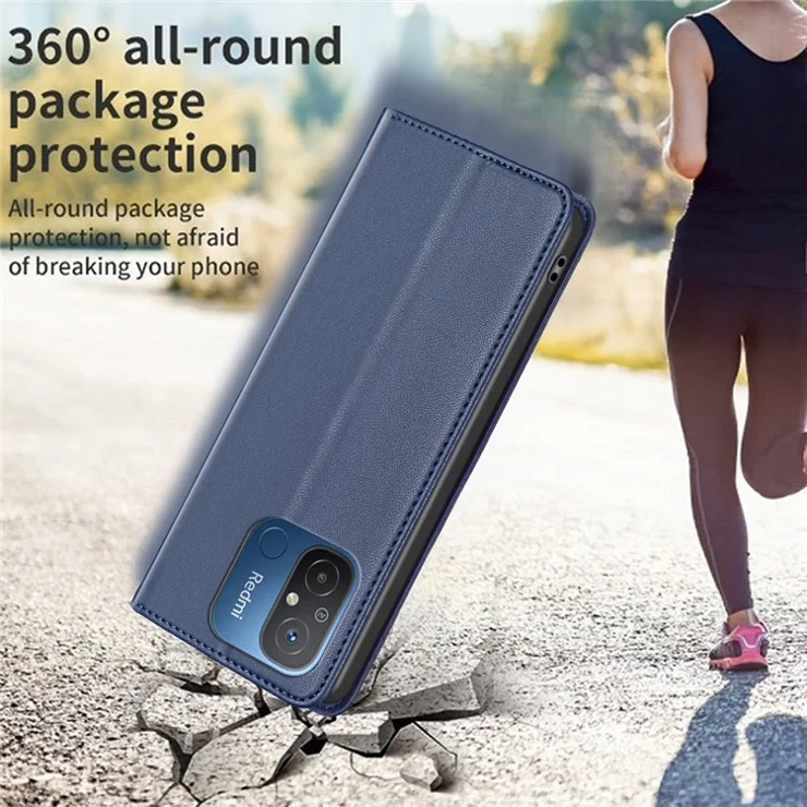 BINFEN COLOR BF18 for Xiaomi Poco C55 4G / Redmi 12C 4G Phone Cover Stand PU Leather Card Slots Phone Case - Blue