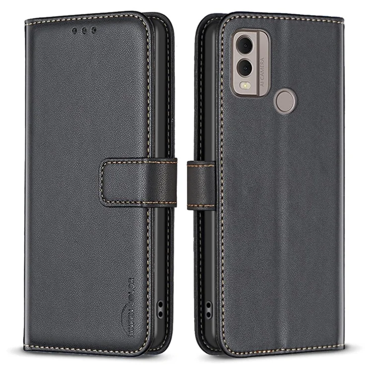 BINFEN COLOR BF17 For Nokia C22 Shockproof Phone Stand Case PU Leather + TPU Wallet Phone Cover - Black