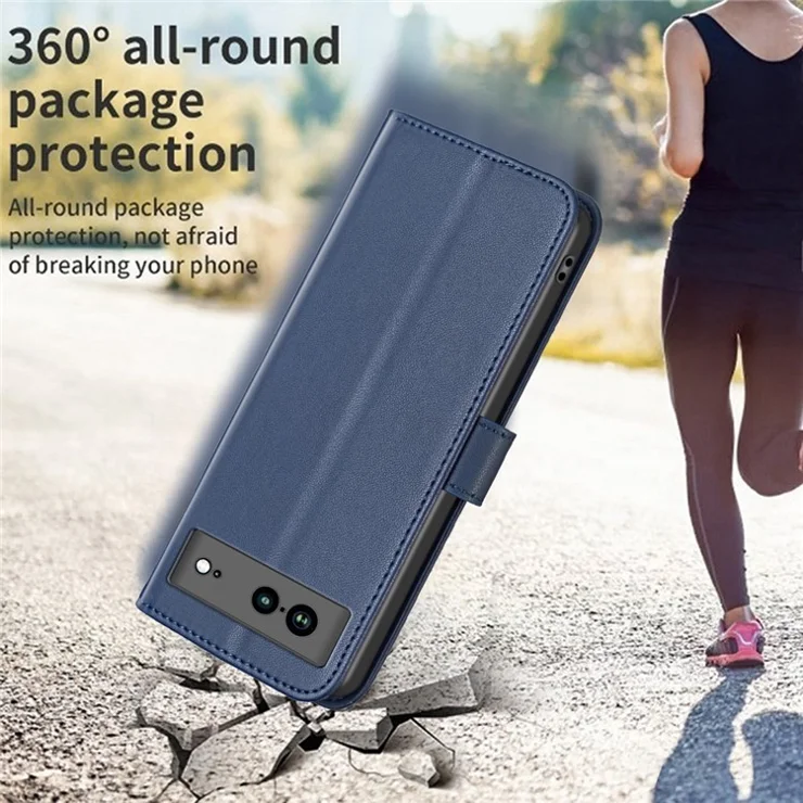 BINFEN COLOR BF17 For Google Pixel 7a Wallet Phone Cover Anti-Scratch PU Leather Phone Stand Case - Blue