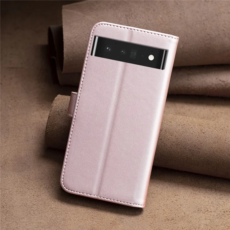 BINFEN COLOR BF17 For Google Pixel 7 Pro 5G PU Leather Wallet Cover Anti-Scratch Phone Stand Case - Rose Gold