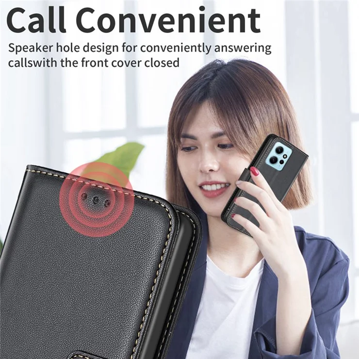 BINFEN COLOR BF17 For Xiaomi Redmi Note 12 4G Phone Stand Case PU Leather Cell Phone Wallet Cover - Black