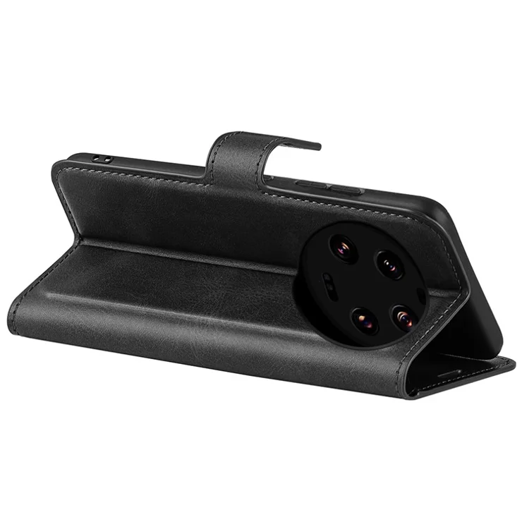 For Xiaomi 13 Ultra Square Magnetic Closure Calf Texture Stand Wallet PU Leather Phone Case - Black