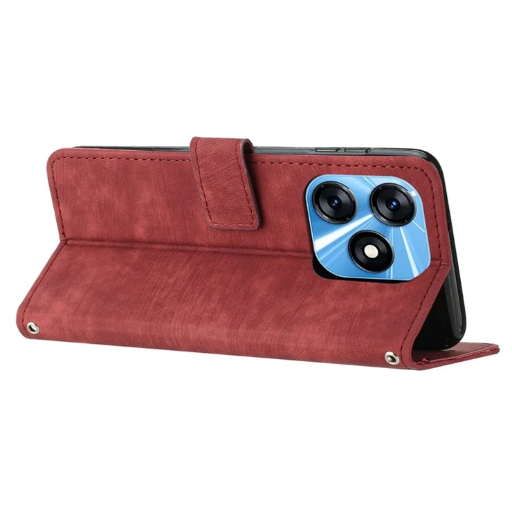 For TECNO Spark 10C 4G Imprinted Lines PU Leather Flip Case Skin-Touch Stand Wallet Phone Cover - Red