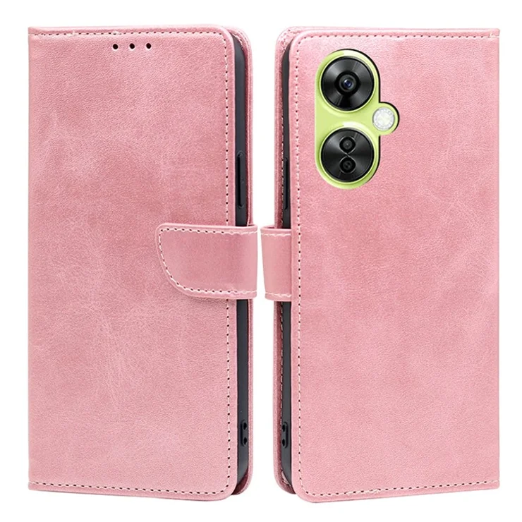For OnePlus Nord CE 3 Lite 5G / Nord N30 5G PU Leather Calf Texture Wallet Cover Stand Magnetic Clasp Shockproof Phone Case - Rose Gold