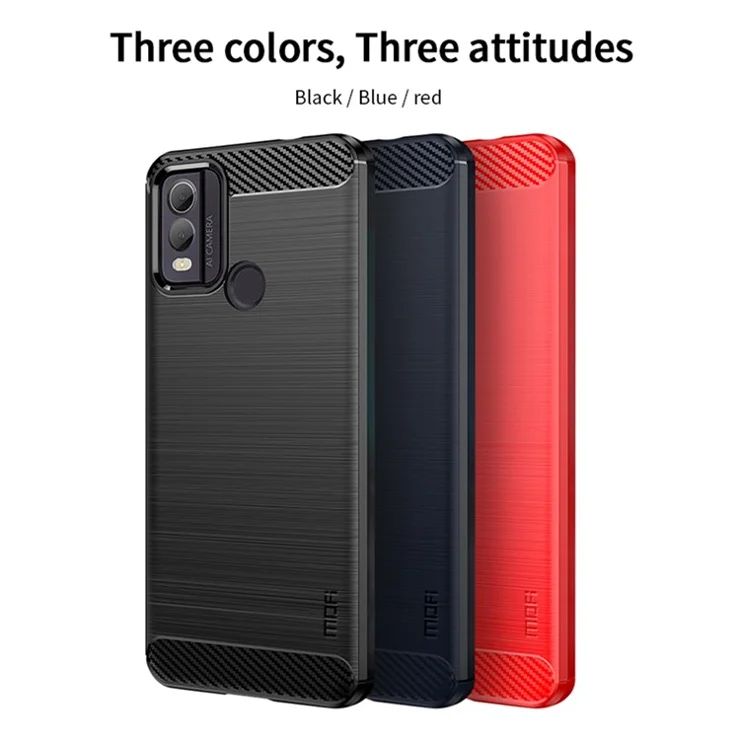 MOFI JK TPU Series-1 for Nokia C22 Drop Protection TPU Cover Carbon Fiber Brushed Phone Case - Red