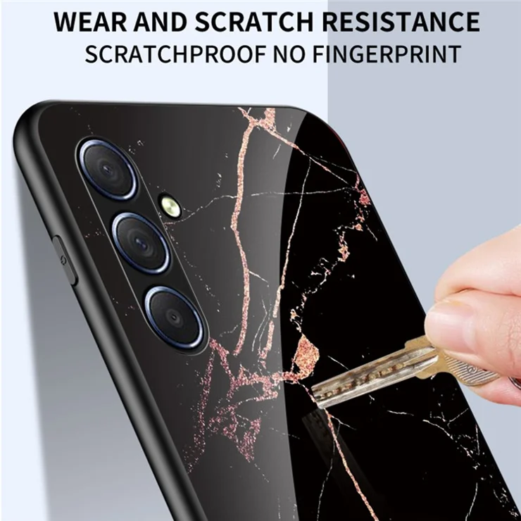 For Samsung Galaxy M54 5G / F54 5G Marble Pattern Phone Case Tempered Glass+PC+TPU Anti-Drop Cover - White Marble