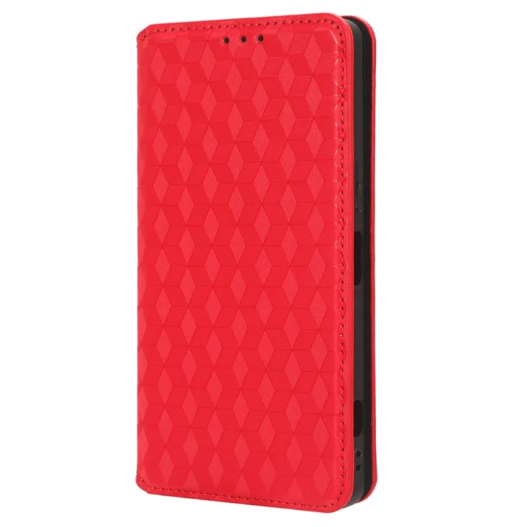 Wallet Shell for TCL 40 XL PU Leather Rhombus Imprinted Phone Case Flip Stand Cover - Red