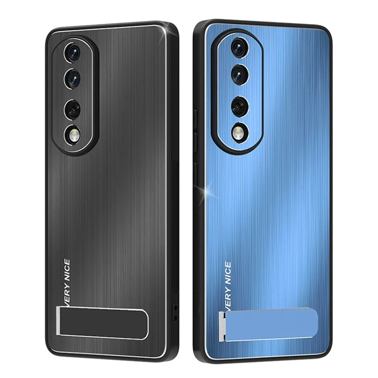 For Honor 90 Pro Kickstand Phone Case Anti-Fall Aluminium Alloy Back TPU Frame Brushed Cover - Black