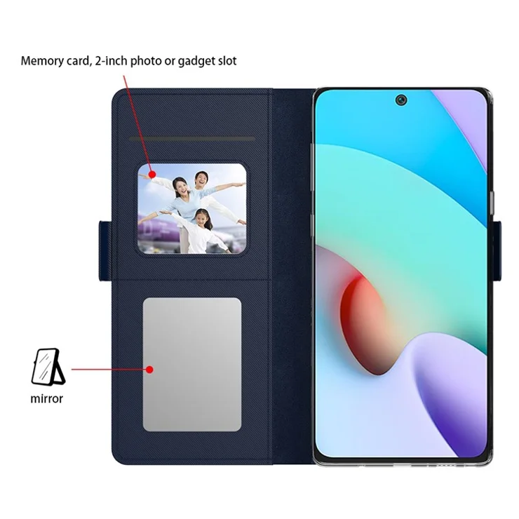 For Xiaomi Redmi Note 12S 4G PU Leather Stand Case Card Slot Phone Cover with Mirror Function - Blue