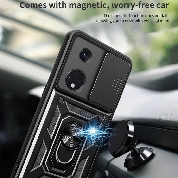 For Oppo Reno8 T 5G / A1 Pro 5G Kickstand Phone Case PC+TPU Rugged Cover with Slide Camera Protector - Blue