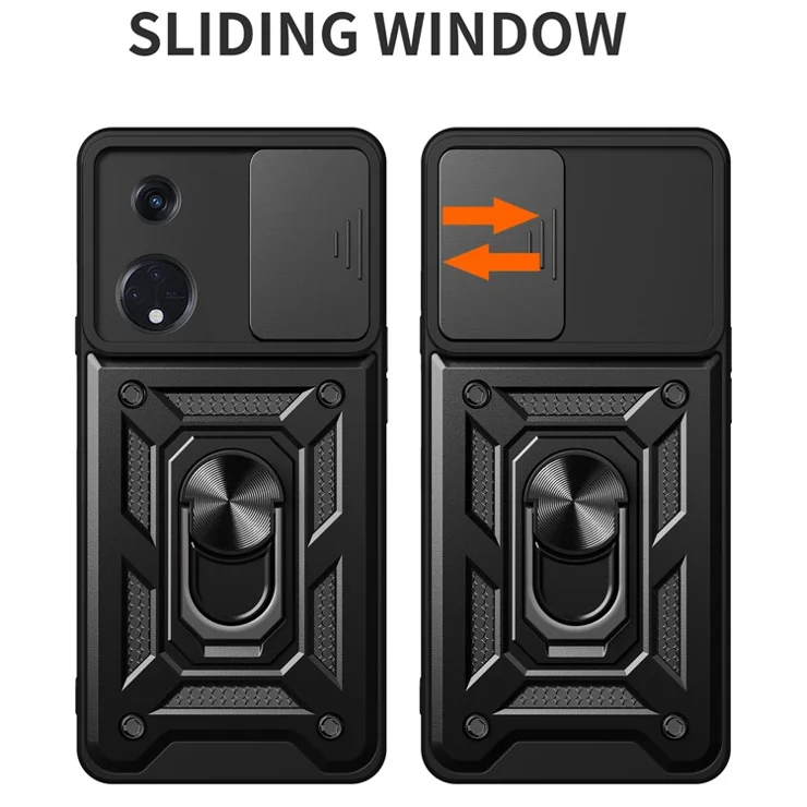 For Oppo Reno8 T 5G / A1 Pro 5G Kickstand Phone Case PC+TPU Rugged Cover with Slide Camera Protector - Blue