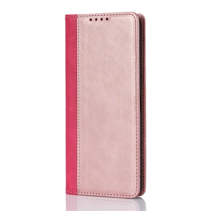 For Sony Xperia 1 V PU Leather Wallet Case Flip Stand Bi-color Splicing Phone Cover - Rose Gold+Rose