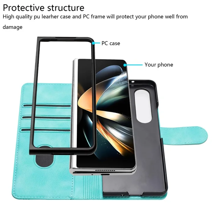 YX003 For Samsung Galaxy Z Fold3 5G PU Leather Folding Phone Case Imprinted Wallet Cover - Baby Blue