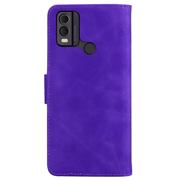 Skin-touch PU Leather Case for Nokia C22 Butterfly Printing Wallet Phone Stand Cover - Purple