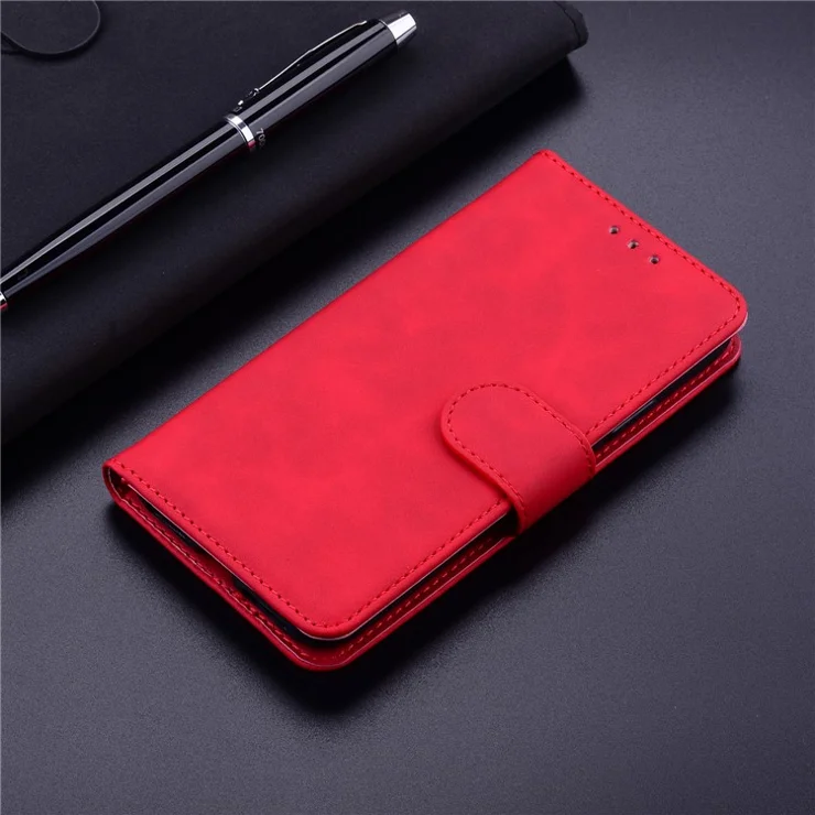 For Nokia C12 4G/C12 Plus/C12 Pro Solid Color Leather Case Flip Wallet Stand Smartphone Cover - Red