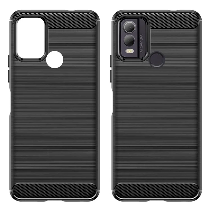 Brushed TPU Phone Shell for Nokia C22 Carbon Fiber Texture Phone Case Anti-Dust Cover - Black
