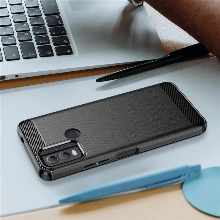 Brushed TPU Phone Shell for Nokia C22 Carbon Fiber Texture Phone Case Anti-Dust Cover - Black
