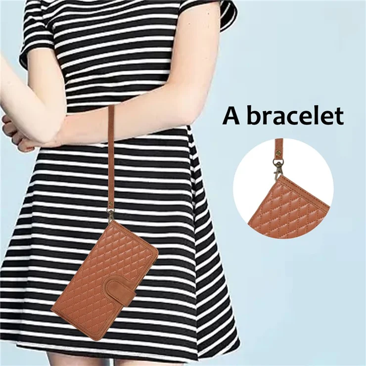 For Samsung Galaxy A23 4G / A23 5G (Global Version) Zipper Pocket Phone Case Imprinted Leather Wallet Stand Cover with 9 Card Slots - Brown