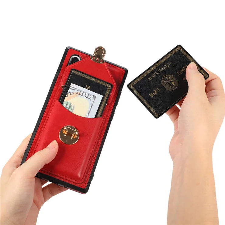 For Samsung Galaxy Note 10 Plus 5G Card Holder Back Case PU Leather+TPU Phone Cover with Kickstand - Red