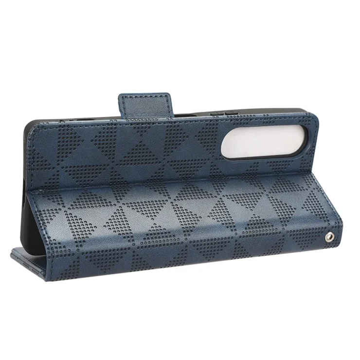 For Sony Xperia 1 V Cell Phone Cover Stand Wallet Imprinted Triangle PU Leather Phone Case - Blue