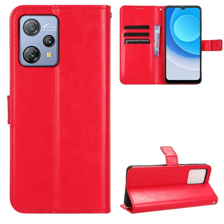 Wallet Case for Blackview A53 / A53 Pro PU Leather Crazy Horse Texture Phone Cover with Stand - Red
