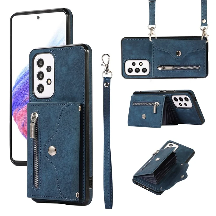 For Samsung Galaxy A52 4G / A52s 5G / A52 5G Smartphone Case RFID Blocking Card Holder Kickstand PU Leather+TPU Cover - Blue