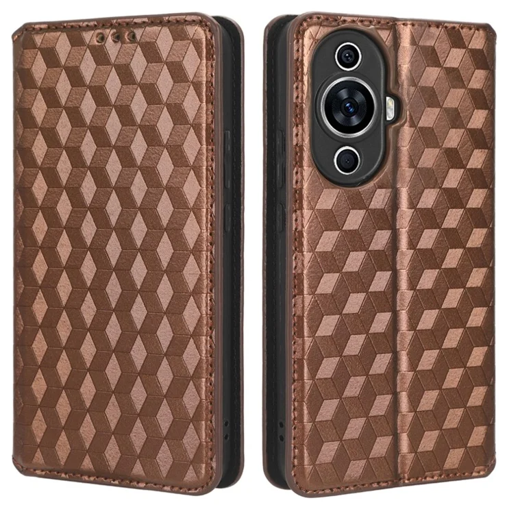 For Huawei nova 11 Pro / nova 11 Ultra Wallet Phone Case PU Leather Rhombus Imprinted Cover with Stand - Brown
