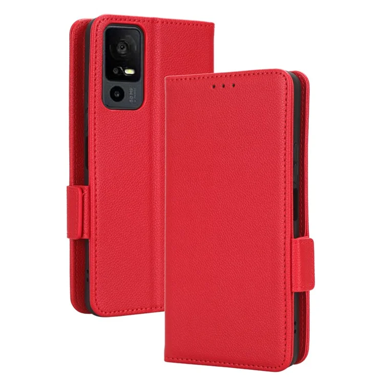 For TCL 40 XE / 40 X T601D / NxtPaper 5G Shockproof Wallet Case Litchi Texture PU Leather Phone Cover with Strap - Red
