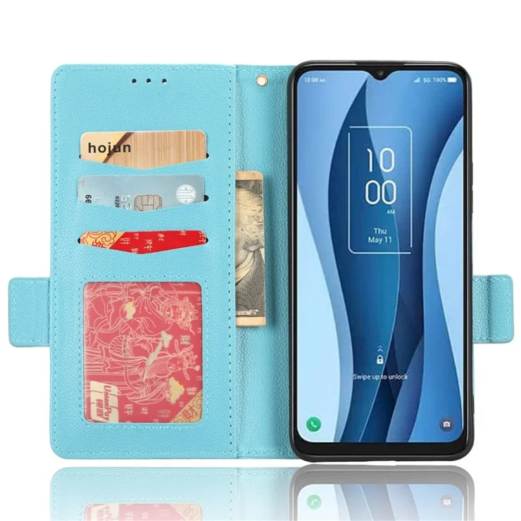 For TCL 40 XE / 40 X T601D / NxtPaper 5G Shockproof Wallet Case Litchi Texture PU Leather Phone Cover with Strap - Baby Blue