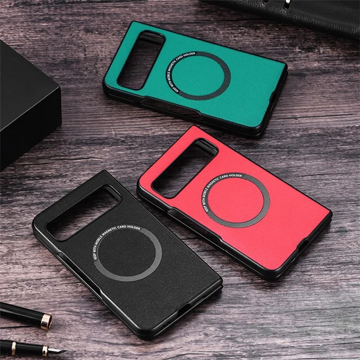 For Google Pixel Fold Magnetic Phone Case Leather Coated PC Cover Compatible with MagSafe - Red