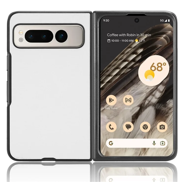 For Google Pixel Fold Drop-proof PU Leather Coated PC Phone Case Smartphone Cover - White
