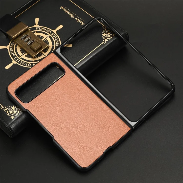 For Google Pixel Fold Drop-proof PU Leather Coated PC Phone Case Smartphone Cover - Brown
