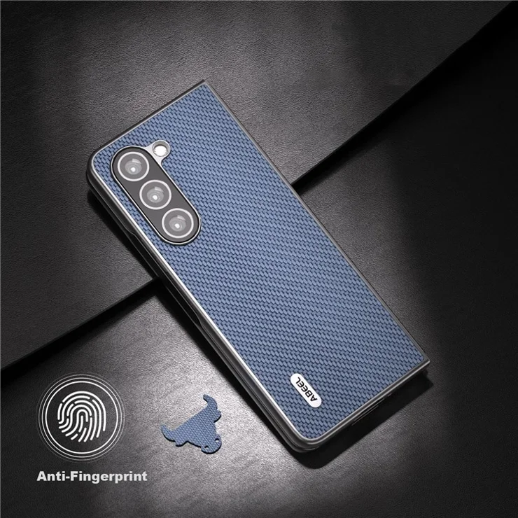 ABEEL For Samsung Galaxy Z Fold5 5G PU Leather Coated PC Back Cover Carbon Fiber Texture Shockproof Phone Case - Baby Blue
