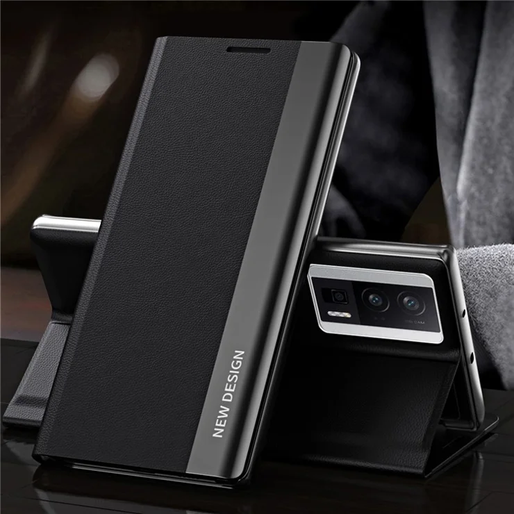 For Xiaomi Redmi K60 5G / K60 Pro 5G / Poco F5 Pro 5G Phone Case PU Leather Electroplating Phone Cover with Stand - Black