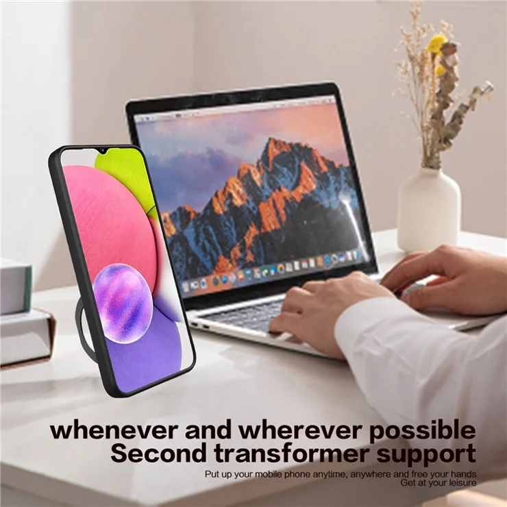 TPU+PC Phone Case for Samsung Galaxy A03s (166.5 x 75.98 x 9.14mm) Slide Lens Protection Kickstand Cover - Purple