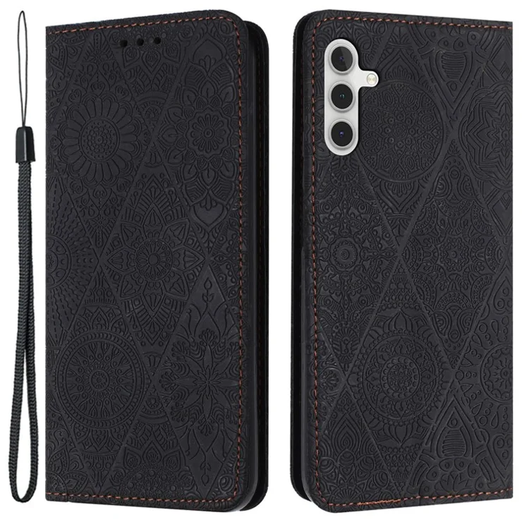 For Samsung Galaxy A34 5G Magnetic Shell Imprinted PU Leather Phone Case Wallet Stand Cover - Black
