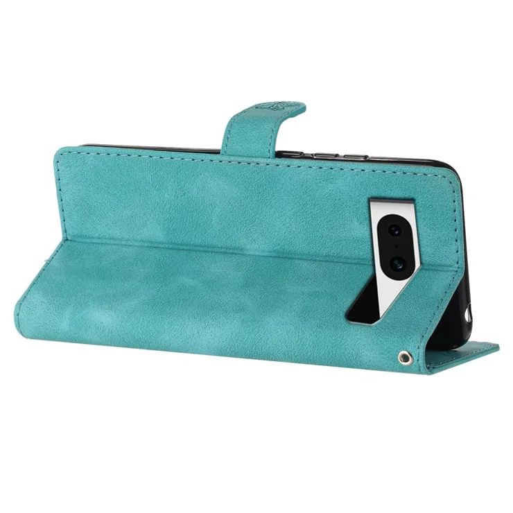 For Google Pixel 8 Phone Cover Imprinted Flower Wallet Stand PU Leather Magnetic Mobile Phone Case - Sky Blue