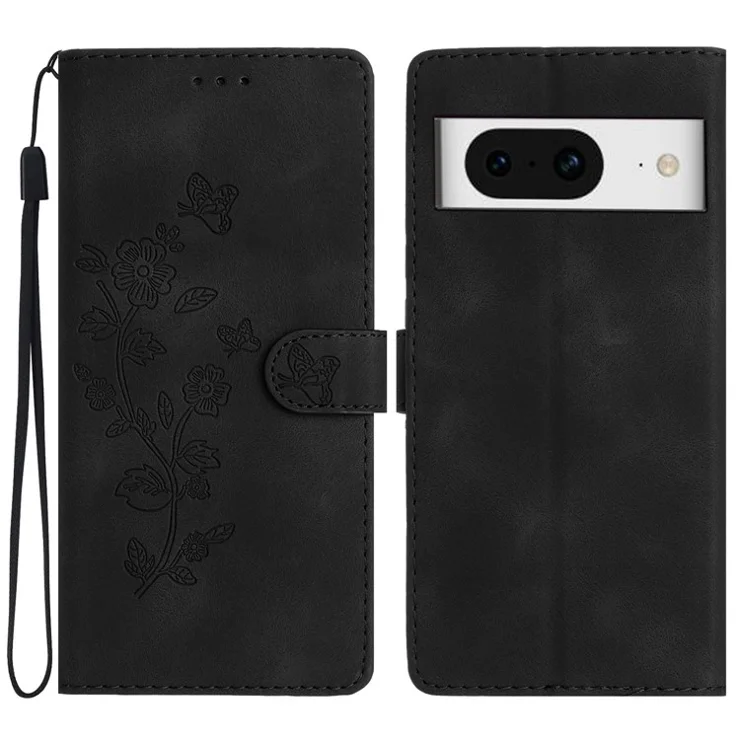 For Google Pixel 8 Phone Cover Imprinted Flower Wallet Stand PU Leather Magnetic Mobile Phone Case - Black