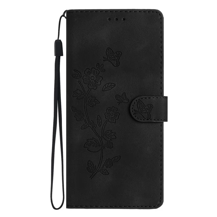 For Google Pixel 8 Phone Cover Imprinted Flower Wallet Stand PU Leather Magnetic Mobile Phone Case - Black