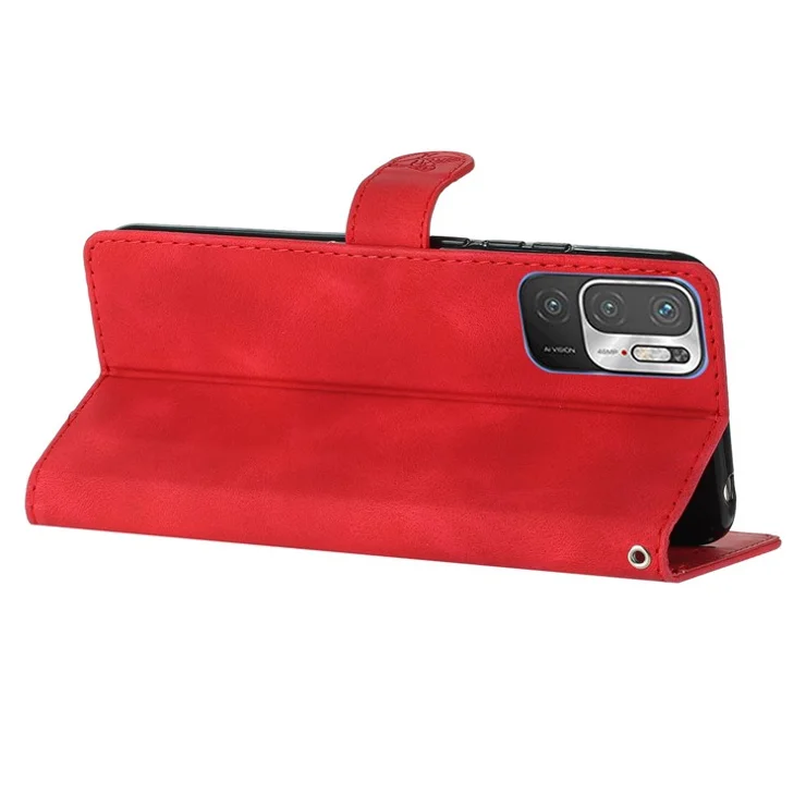 For Xiaomi Redmi Note 10 5G / Redmi Note 10T 5G / Poco M3 Pro 5G / 4G Leather Phone Cover Imprinted Flower Wallet Stand Phone Case - Red