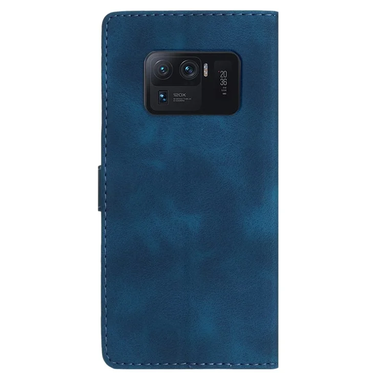 For Xiaomi Mi 11 Ultra Wallet Phone Shell Imprinted Flower Anti-Scratch Leather Mobile Phone Stand Case - Blue