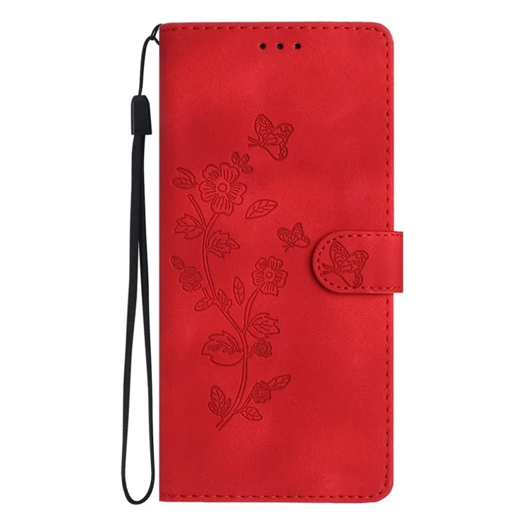For Oppo A57 4G / A57 (2022) 5G / A77 5G Imprint Flower Cover Leather Wallet Stand Shockproof Cell Phone Case - Red