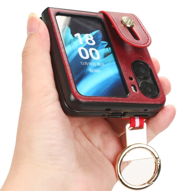 For Oppo Find N2 Flip 5G PU Leather+PC Phone Case Wristband Kickstand Bottle Opener Shockproof Cover - Red