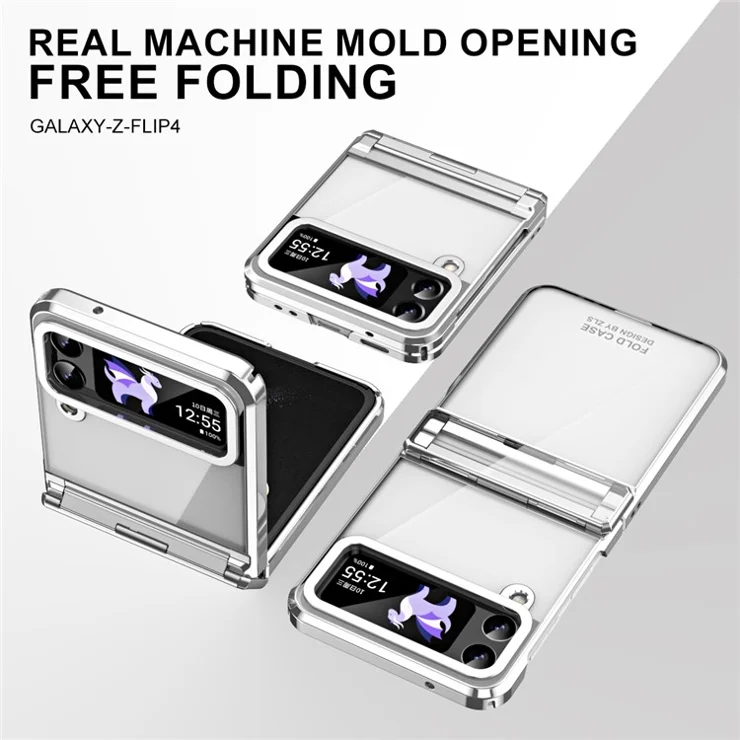 For Samsung Galaxy Z Flip4 5G Hard PC Electroplating Case Hinge Protection Shockproof Phone Cover - Silver