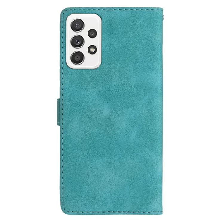 For Samsung Galaxy A32 5G / M32 5G Full Protection Leather Phone Case Flower Imprint Wallet Stand Cover - Sky Blue