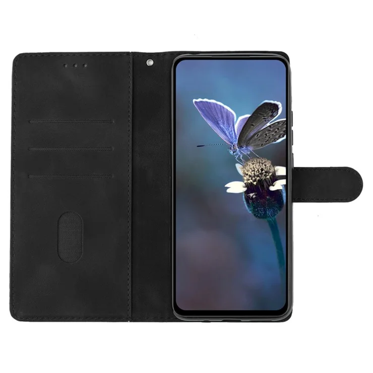 Flower Imprint Wallet Phone Case for Samsung Galaxy A40 PU Leather Stand Shockproof Cover - Black